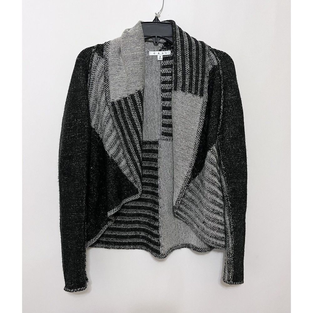 Cabi #483 Patchwork Circle Cardigan Sweater Open Front Textured Wool Med $118
